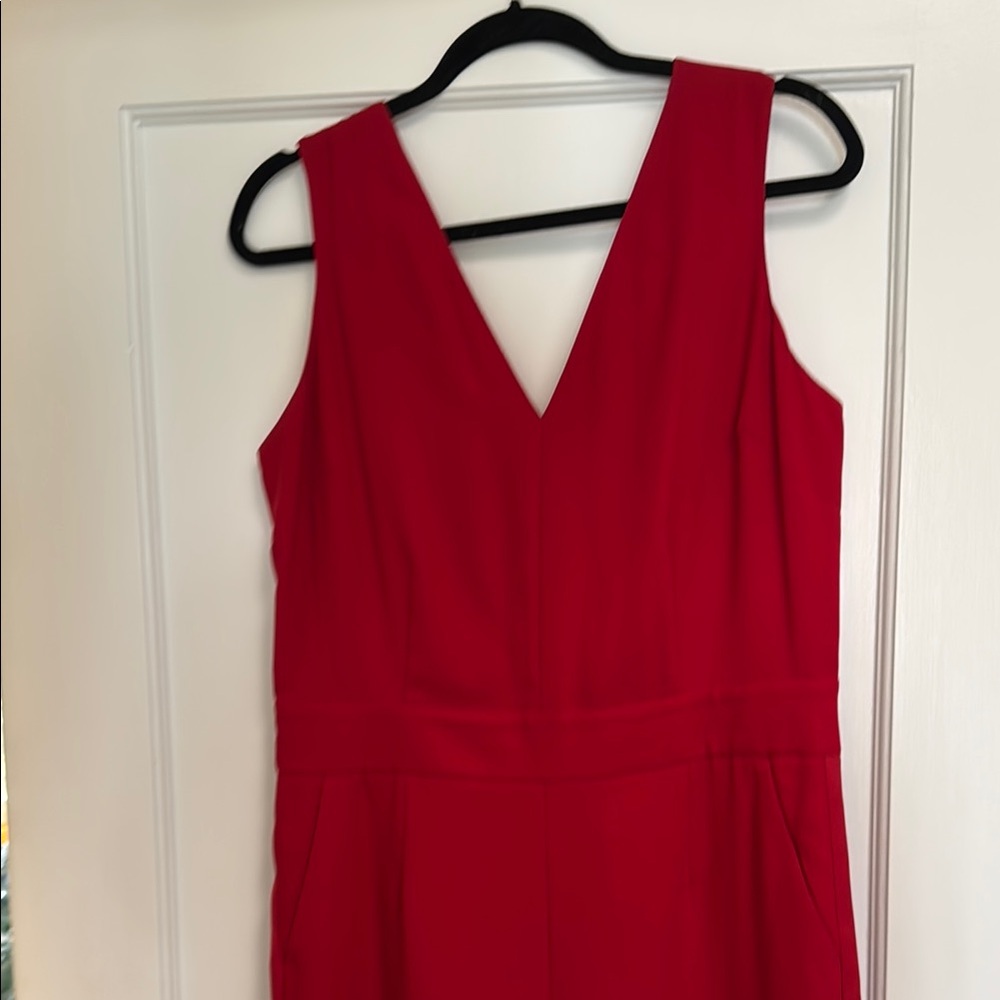 Boden Red V-Neck Sleeveless Sheath Jumpsuit